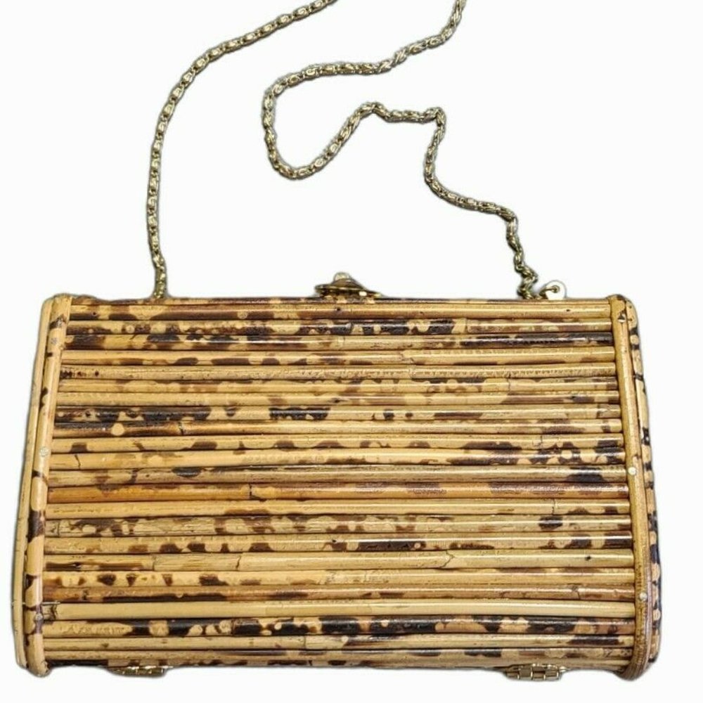 Vintage 1970s RATTAN Clutch or Shoulder Bag PURSE